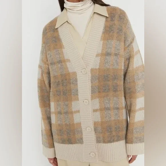 OAK FORT Sweaters Fuzzy Oversized Plaid Oak Fort Cardigan - Main Image